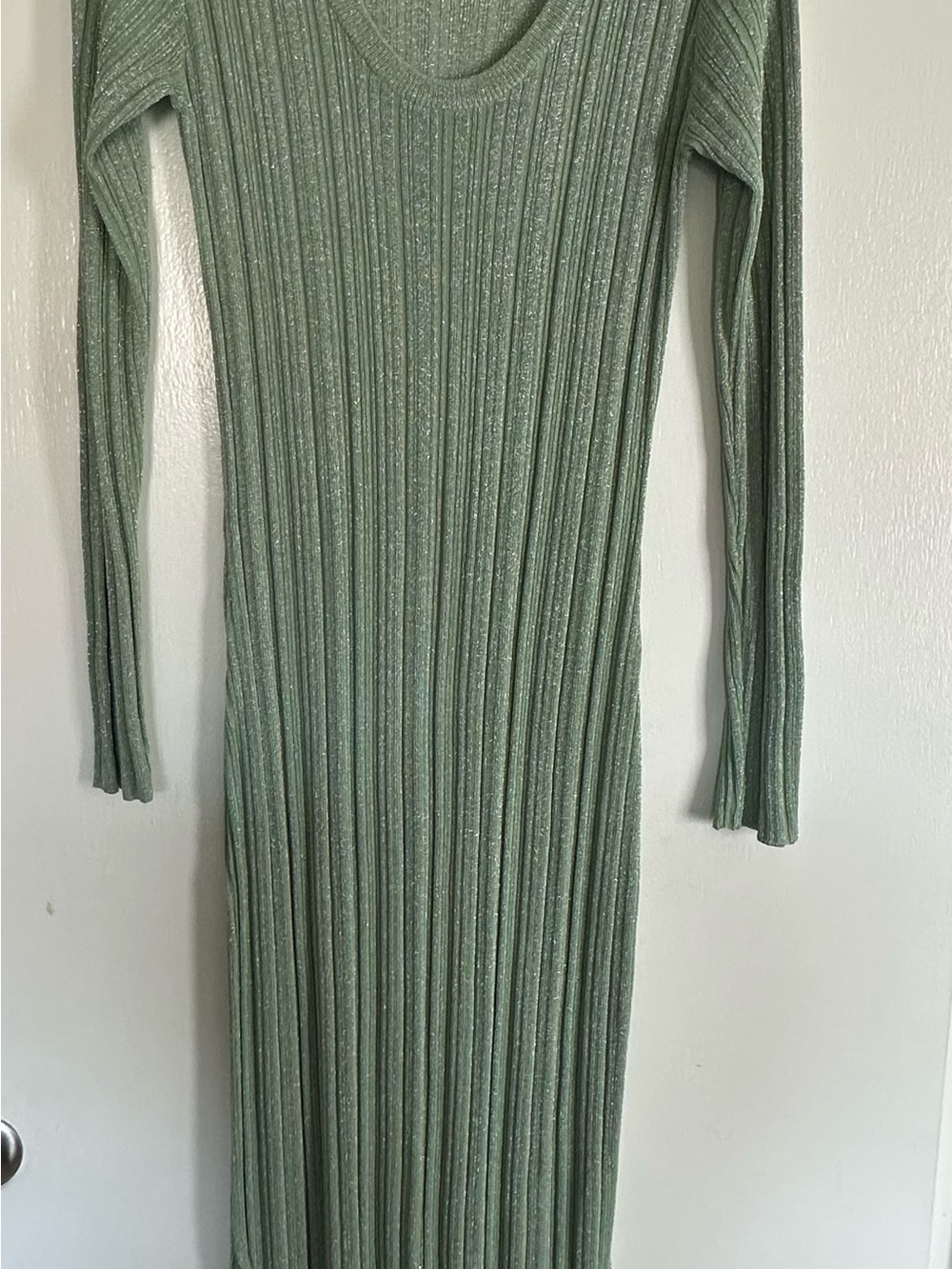 Zara Long Sleeve Ribbed Dress in Sage Green